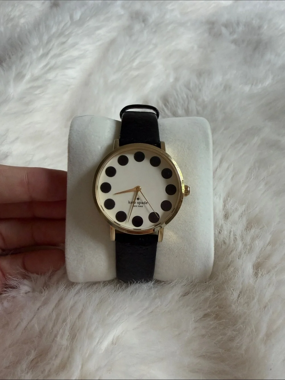 kate spade Gold-Tone Case Black Dot Dial Leather Strap Watch